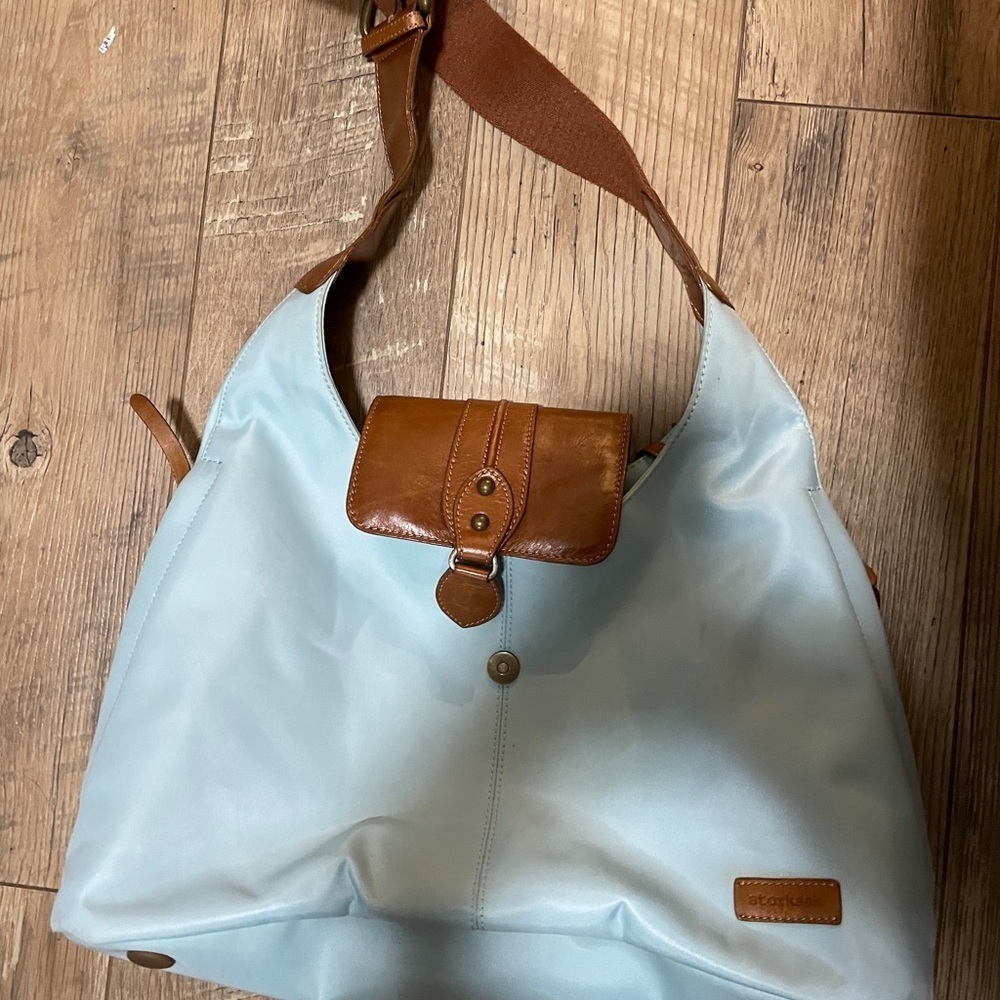 Storksak Blue and Brown diaper Bag